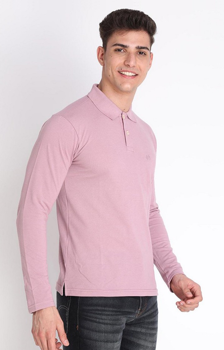 Men's Pink Solid Polycotton Polo T-Shirt