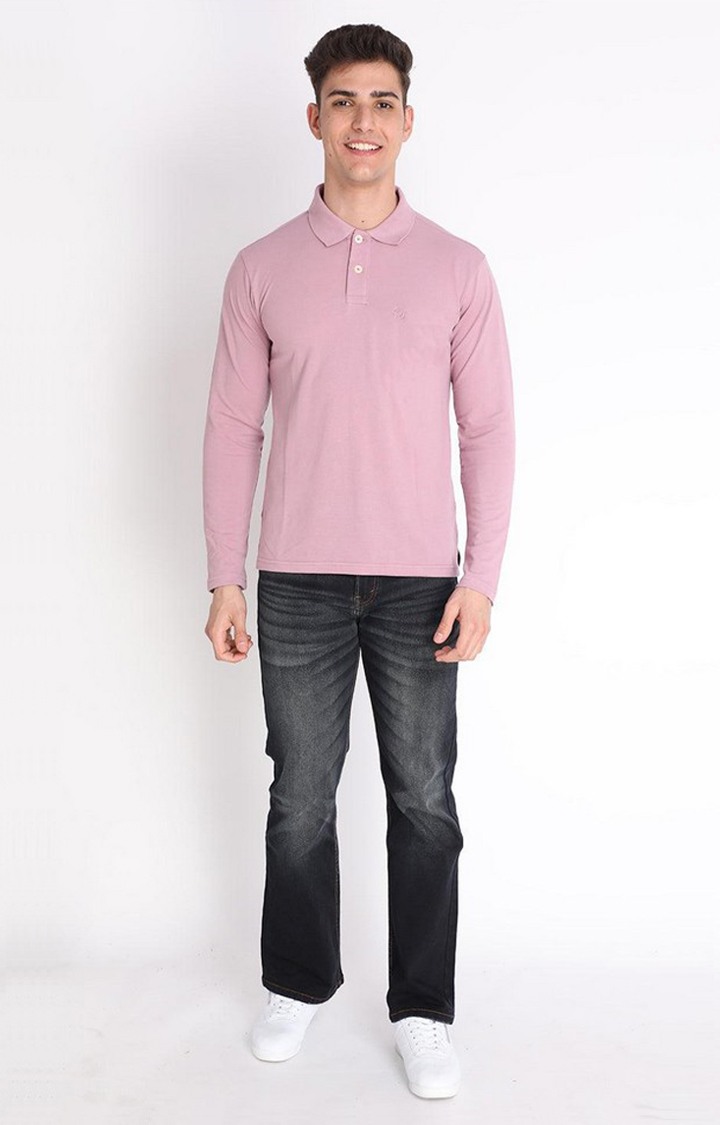 Men's Pink Solid Polycotton Polo T-Shirt