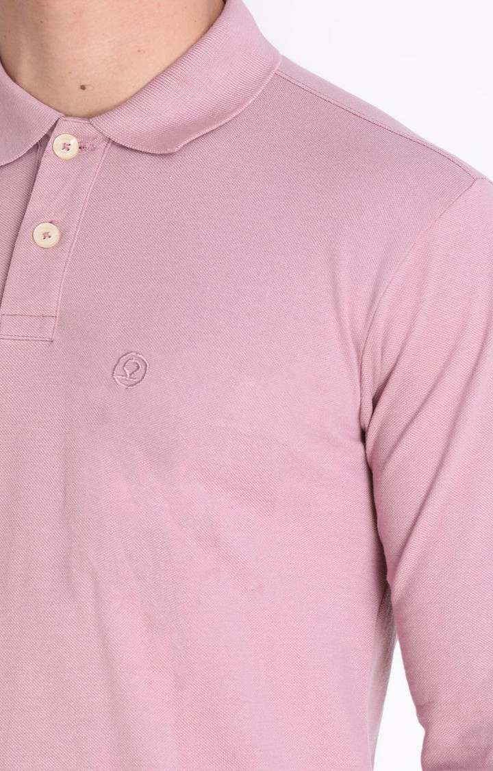 Men's Pink Solid Polycotton Polo T-Shirt