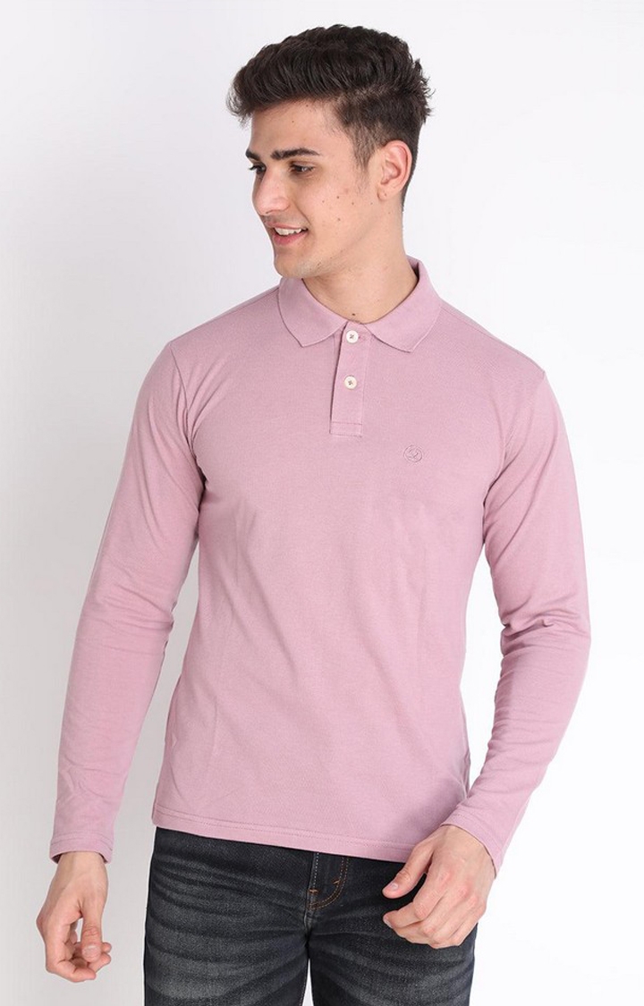 CHKOKKO | Men's Pink Solid Polycotton Polo T-Shirt