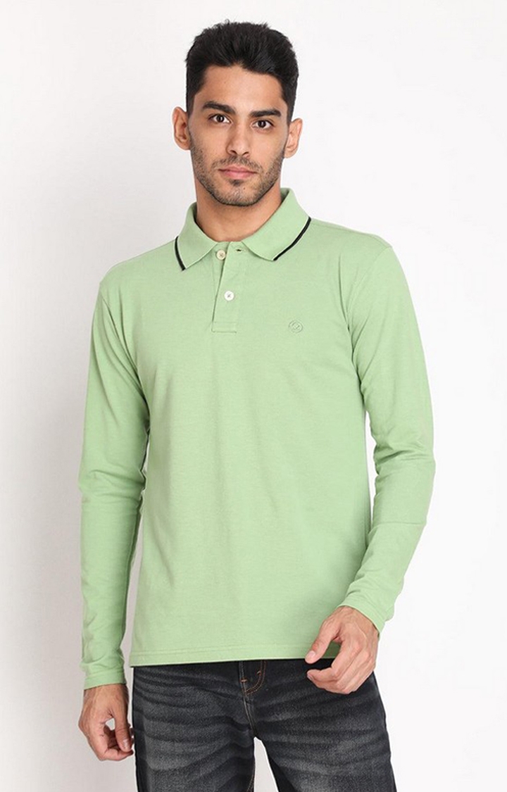 CHKOKKO | Men's Green Solid Polycotton Polo T-Shirt