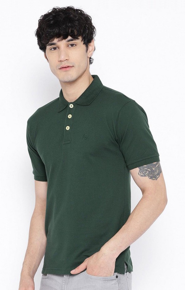 Men's Green Solid Polycotton Polo T-Shirt