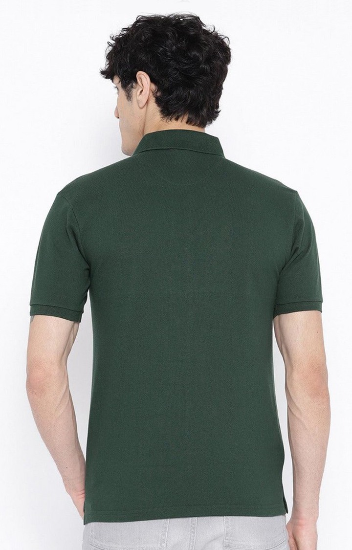 Men's Green Solid Polycotton Polo T-Shirt