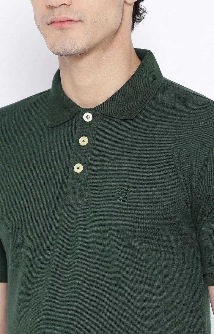 Men's Green Solid Polycotton Polo T-Shirt