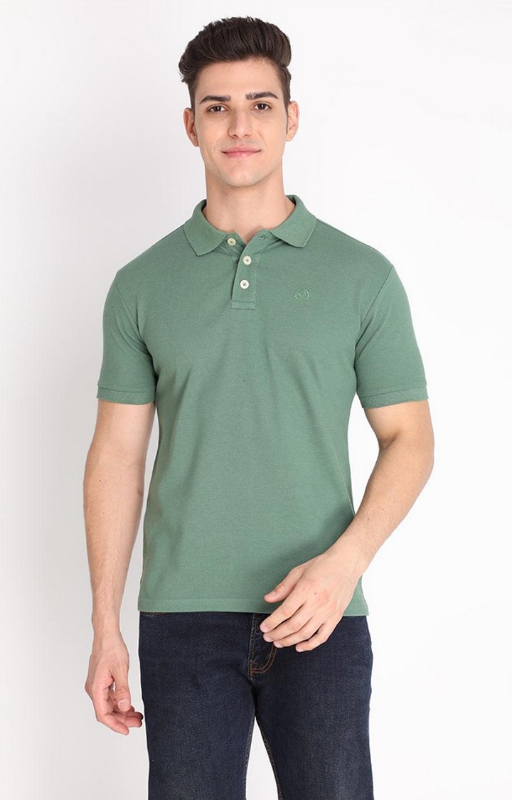 CHKOKKO | Men's Green Solid Polycotton Polo T-Shirt