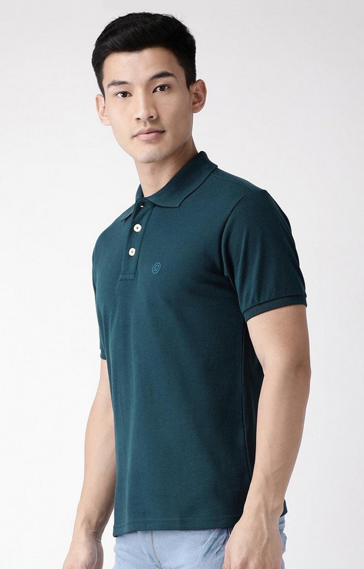 Men's Blue Solid Polycotton Polo T-Shirt