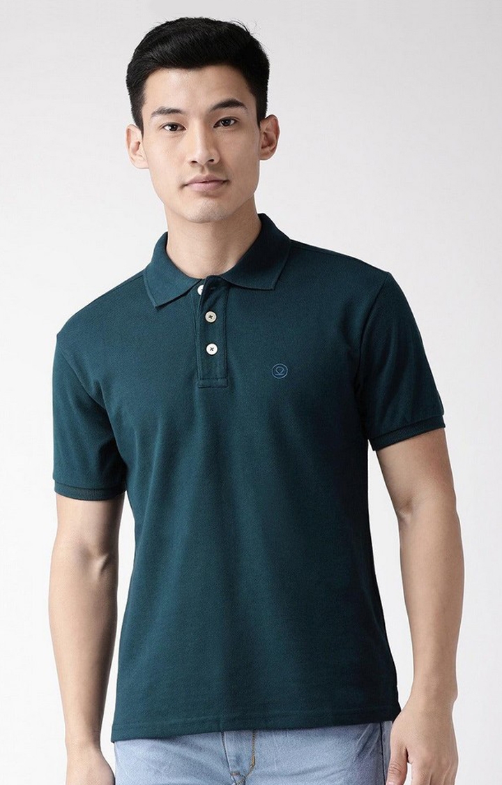 CHKOKKO | Men's Blue Solid Polycotton Polo T-Shirt