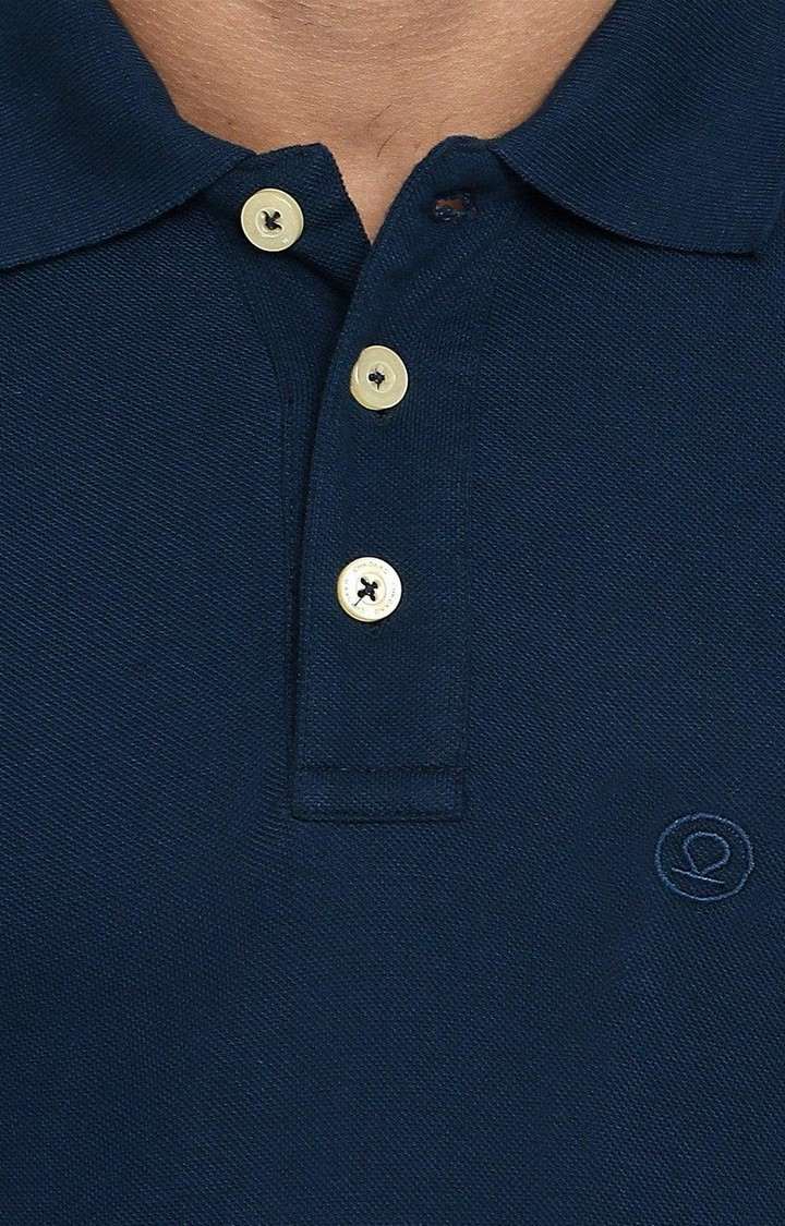 Men's Blue Solid Polycotton Polo T-Shirt