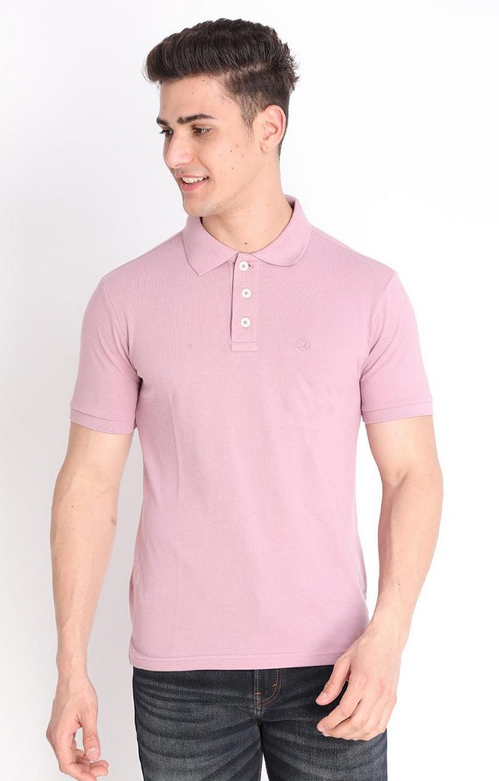 CHKOKKO | Men's Pink Solid Polycotton Polo T-Shirt
