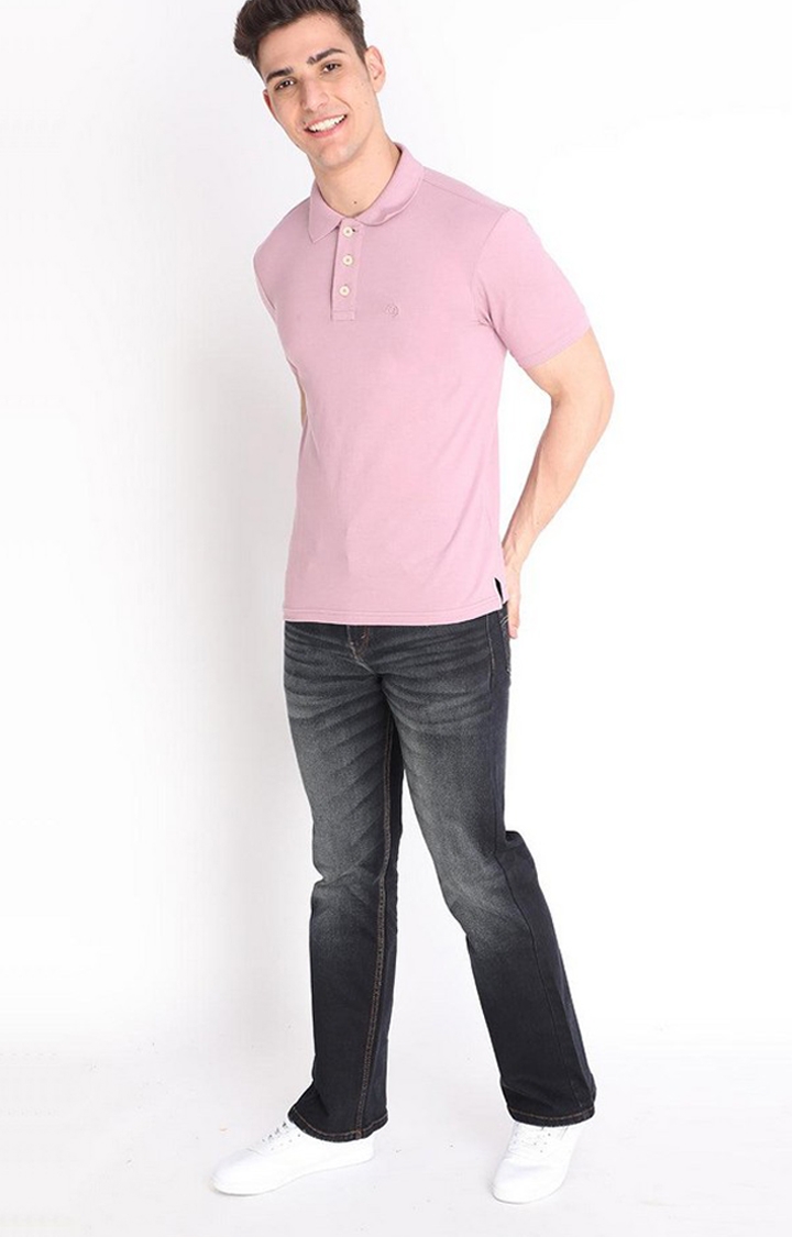 Men's Pink Solid Polycotton Polo T-Shirt