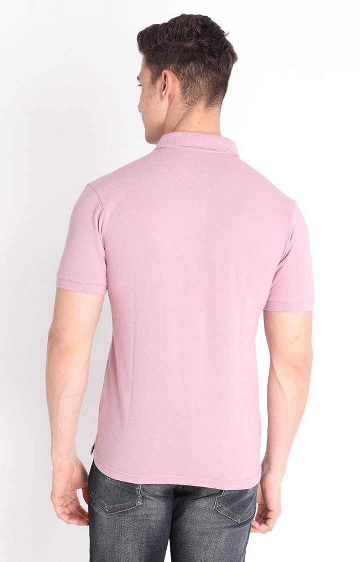 Men's Pink Solid Polycotton Polo T-Shirt