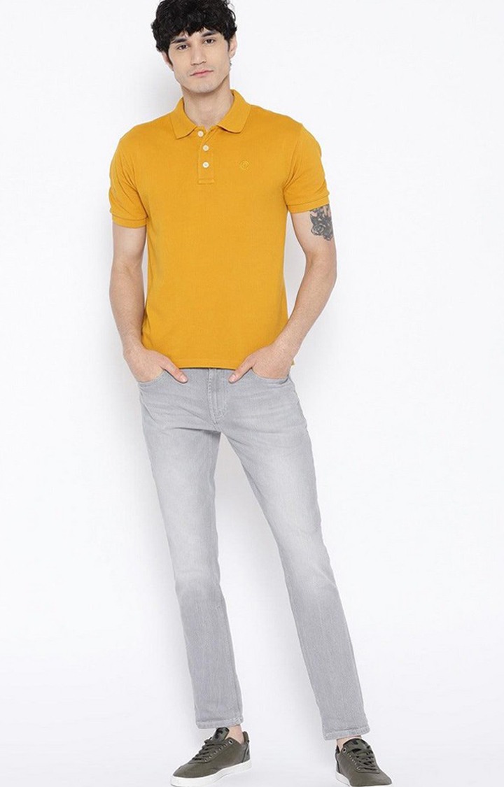 Men's Yellow Solid Polycotton Polo T-Shirt