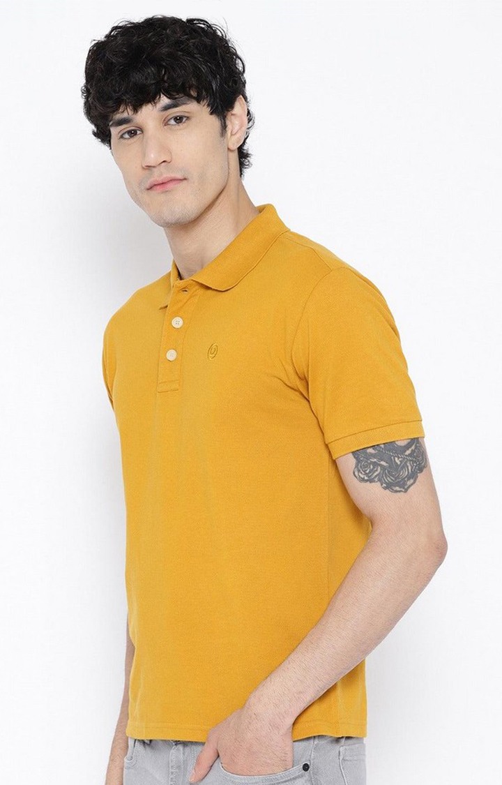 Men's Yellow Solid Polycotton Polo T-Shirt