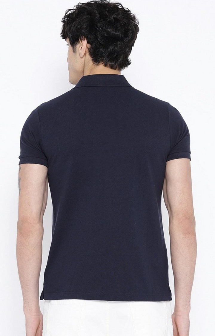 Men's Navy Blue Solid Polycotton Polo T-Shirt