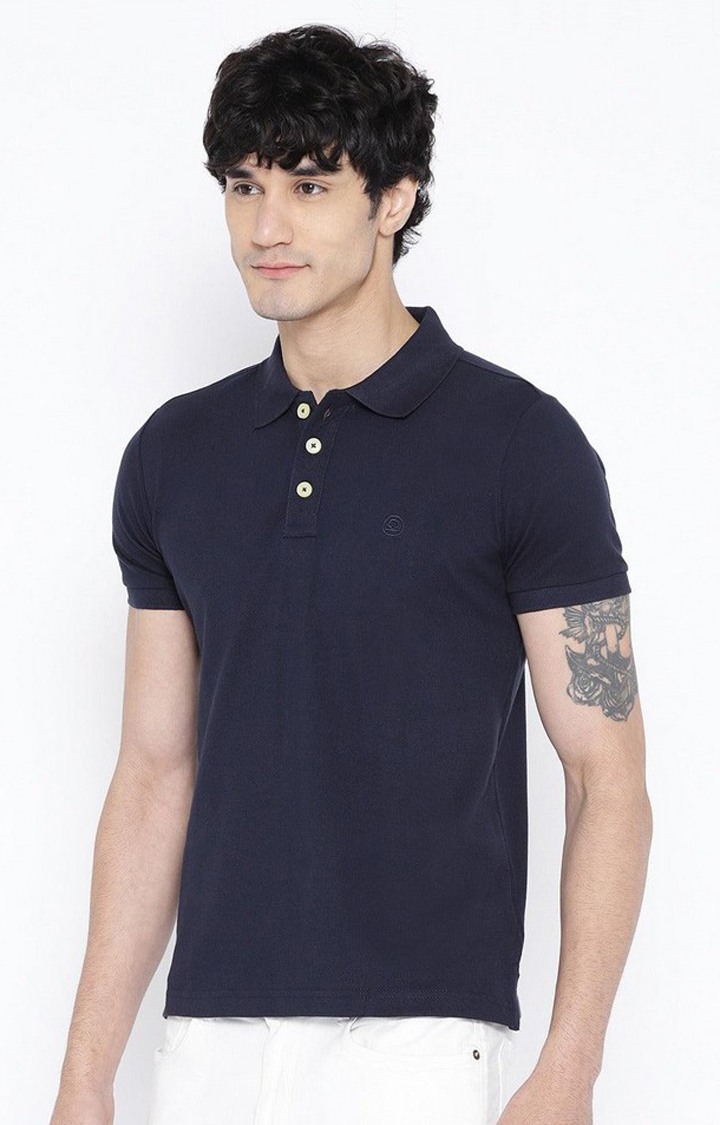 Men's Navy Blue Solid Polycotton Polo T-Shirt