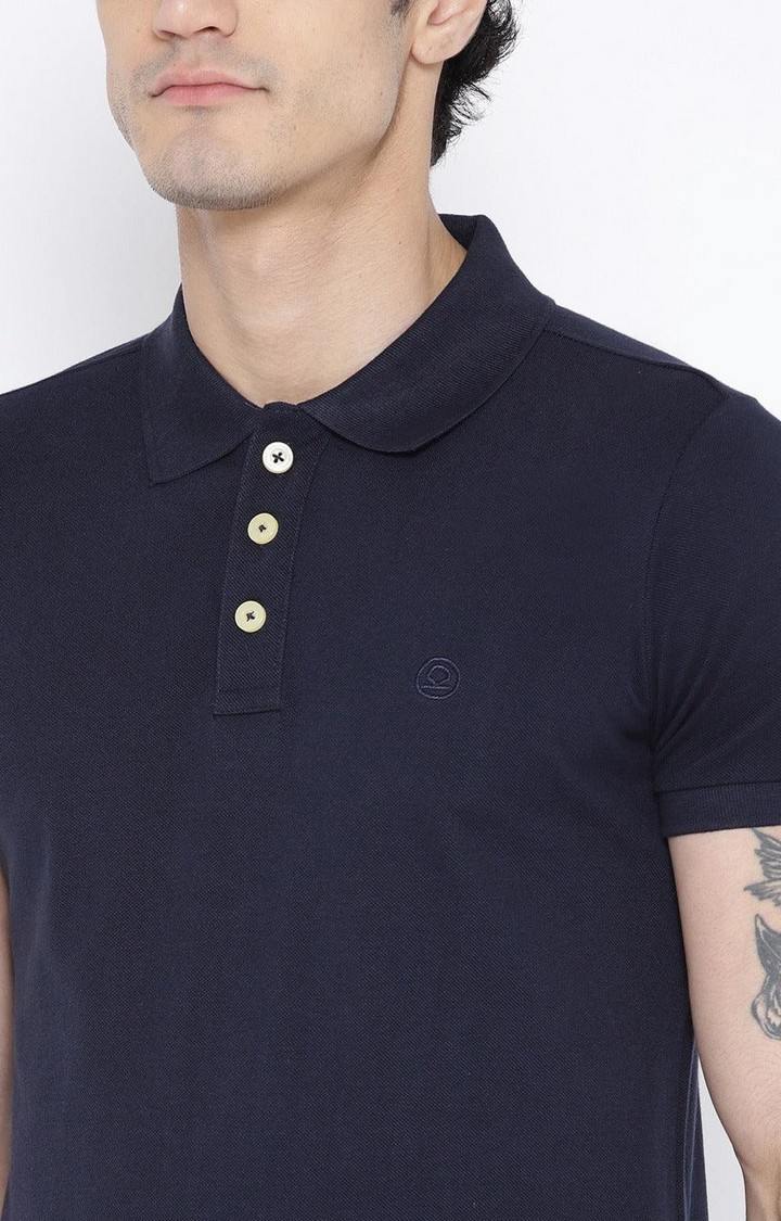 Men's Navy Blue Solid Polycotton Polo T-Shirt