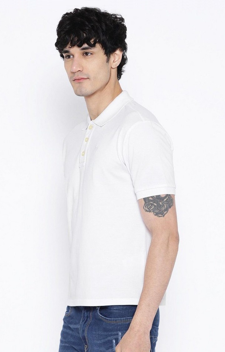 Men's White Solid Polycotton Polo T-Shirt