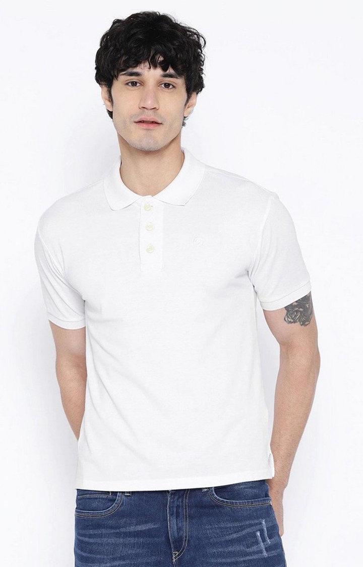 CHKOKKO | Men's White Solid Polycotton Polo T-Shirt