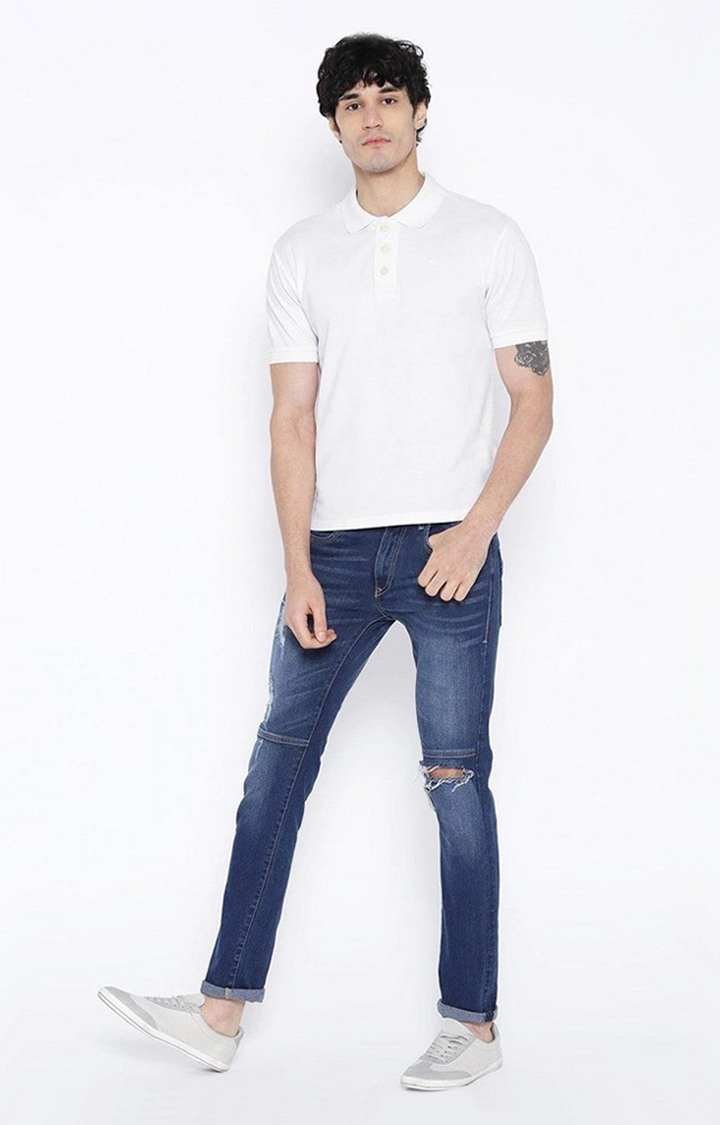 Men's White Solid Polycotton Polo T-Shirt