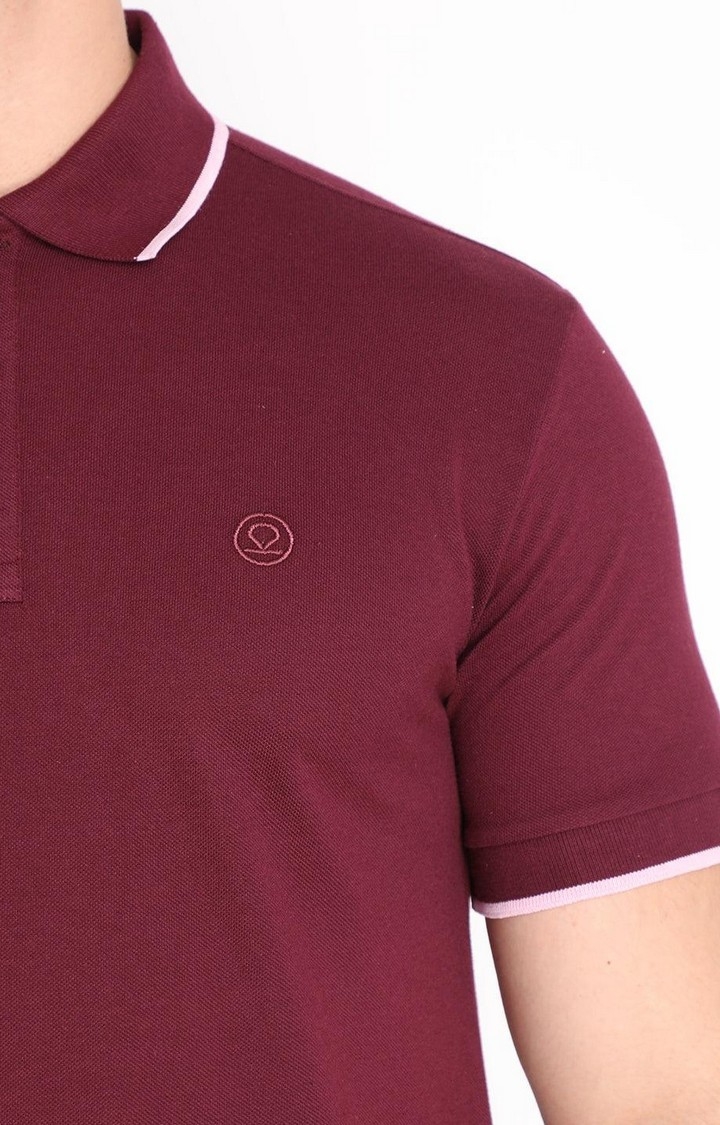 Men's Maroon Solid Polycotton Polo T-Shirt