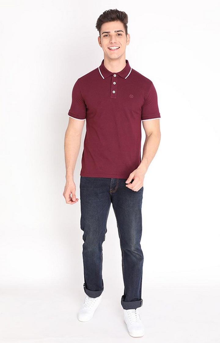 Men's Maroon Solid Polycotton Polo T-Shirt