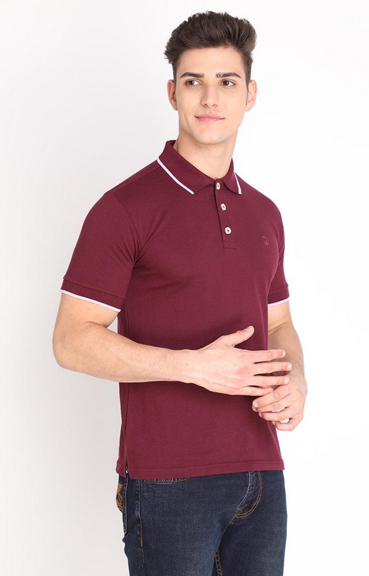 Men's Maroon Solid Polycotton Polo T-Shirt