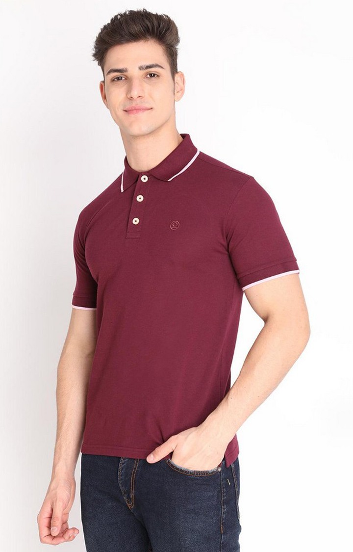 Men's Maroon Solid Polycotton Polo T-Shirt