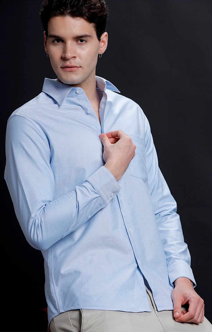 Aldeno | Men's Blue Cotton Solid Casual Shirt