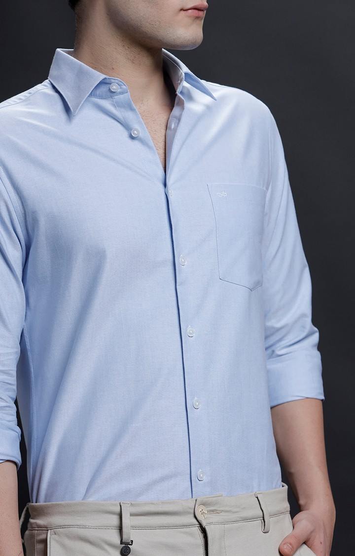 Men's Blue Cotton Solid Casual Shirt