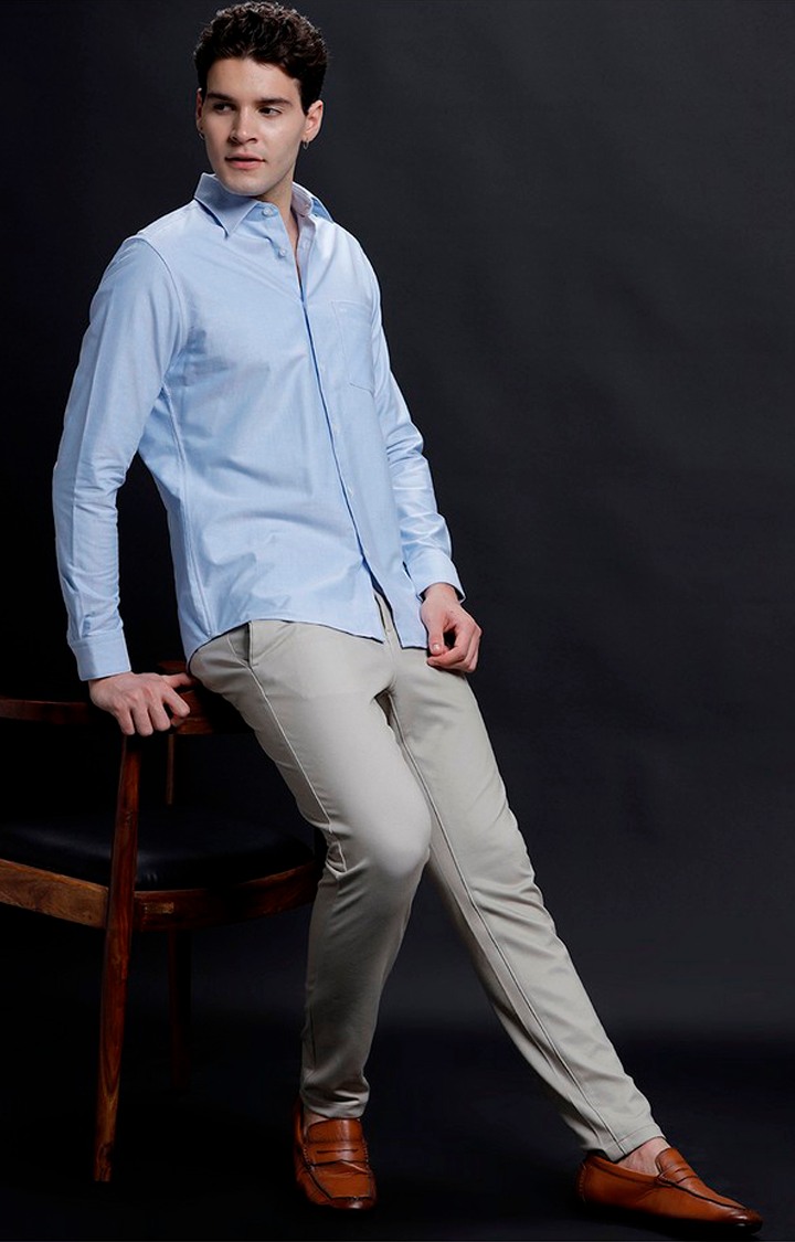 Men's Blue Cotton Solid Casual Shirt