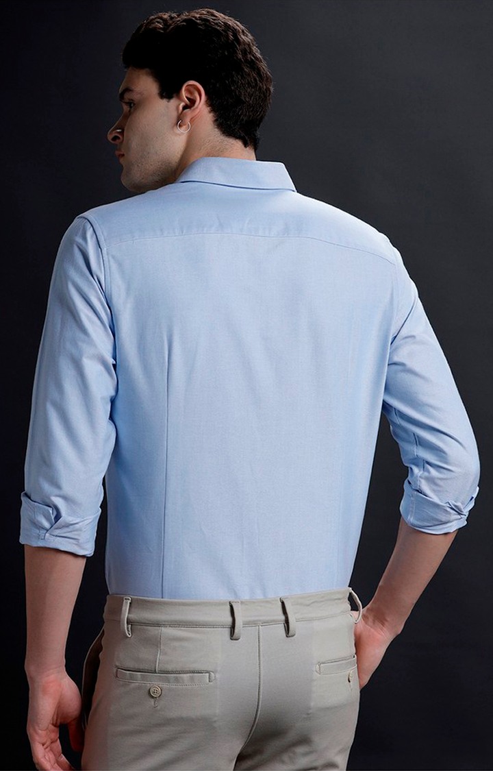 Men's Blue Cotton Solid Casual Shirt