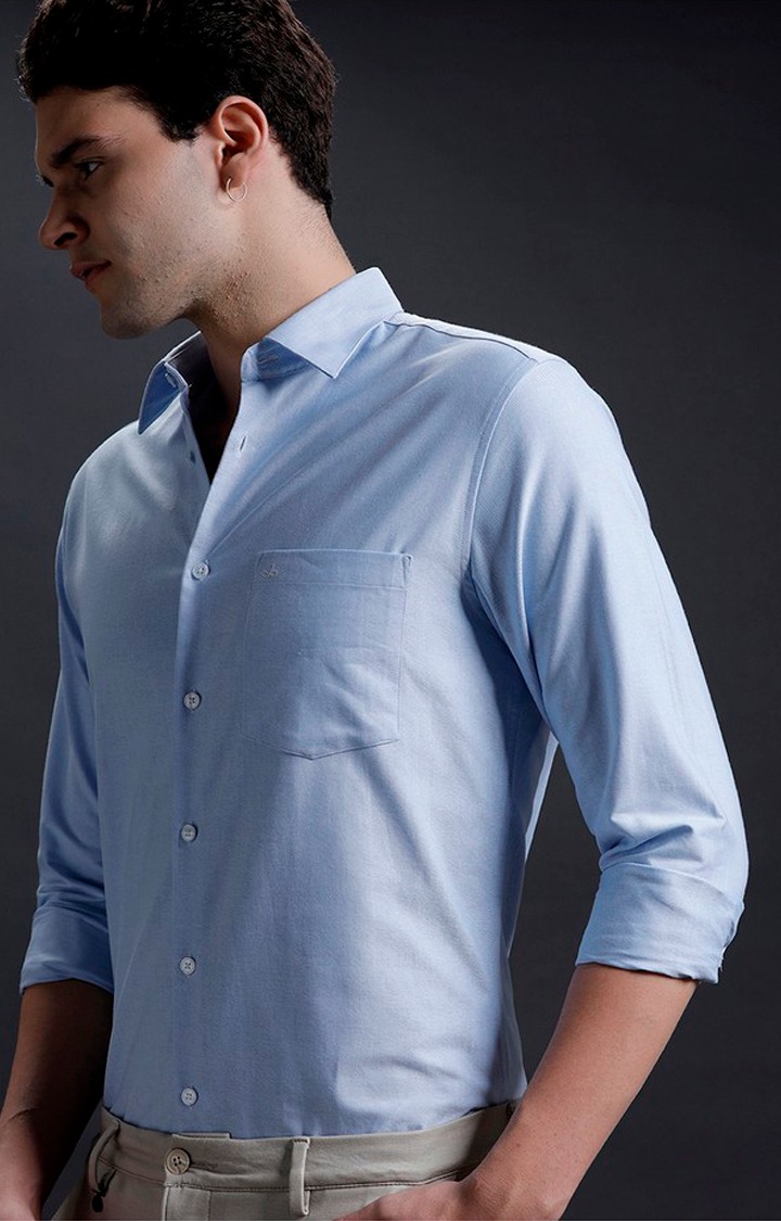 Men's Blue Cotton Solid Casual Shirt