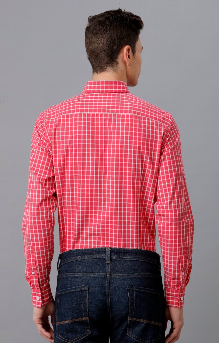 Men's Red Cotton Checked Formal Shirt
