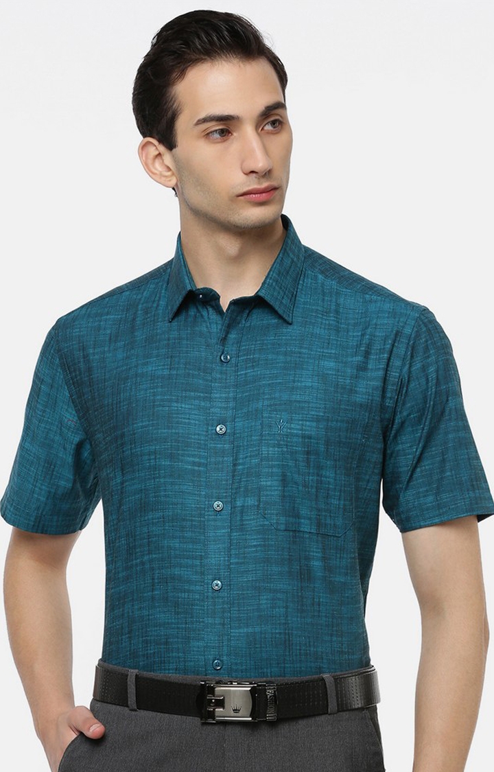 Ramraj Cotton | Green Solid Formal Shirts 0