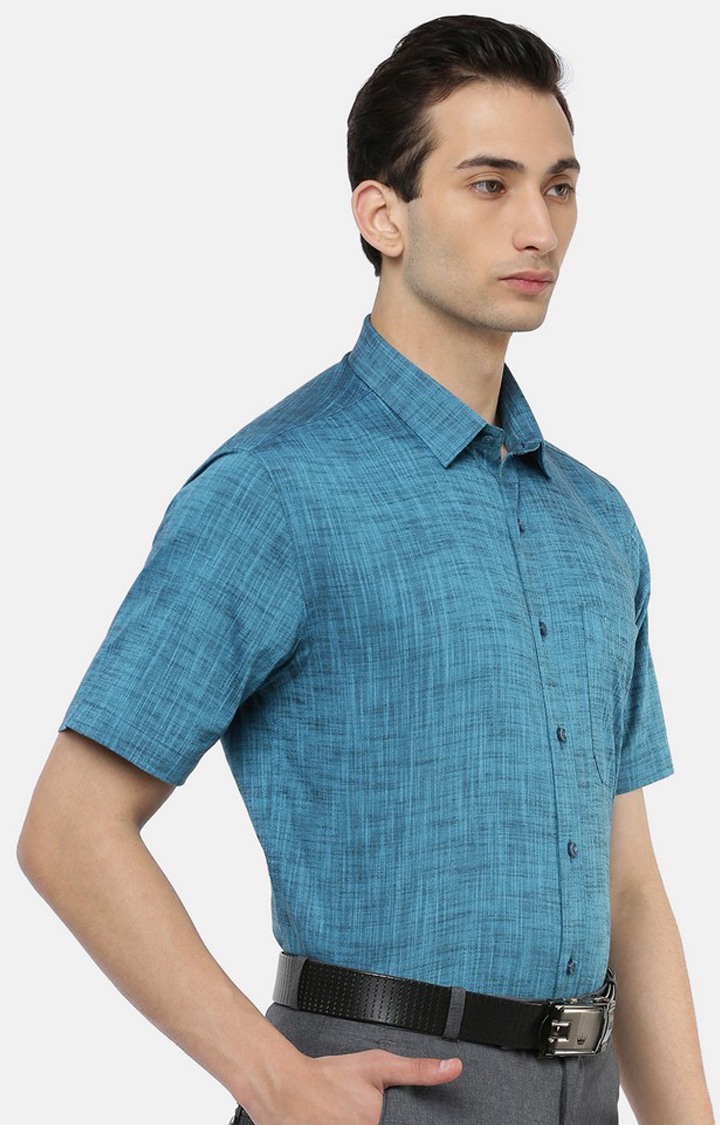Blue Solid Formal Shirts