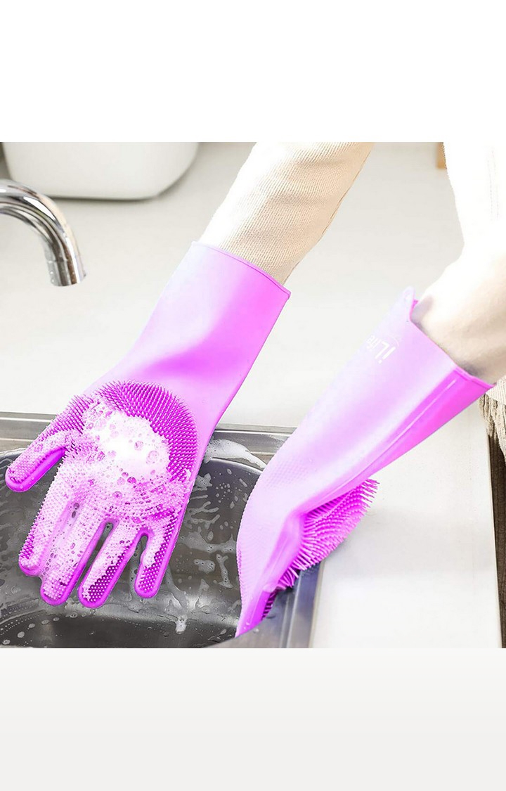 iLife | iLife Scrub Glove Thick Multi-Use Latex Free Silicon Scrubber Gloves 1 Pair (Pink) 3