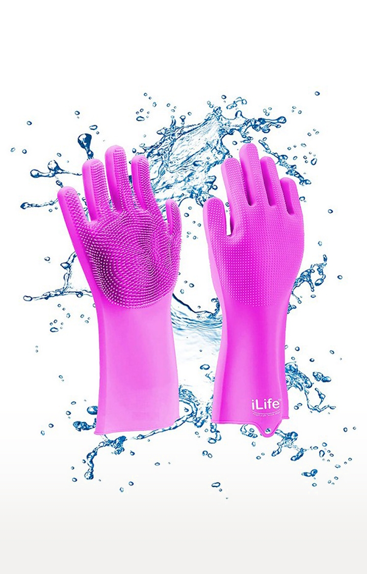 iLife | iLife Scrub Glove Thick Multi-Use Latex Free Silicon Scrubber Gloves 1 Pair (Pink) 1