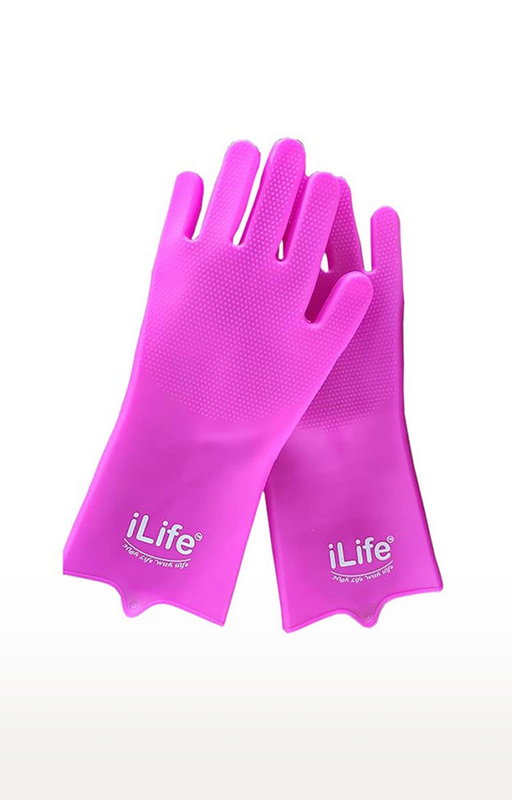 iLife | iLife Scrub Glove Thick Multi-Use Latex Free Silicon Scrubber Gloves 1 Pair (Pink) 0
