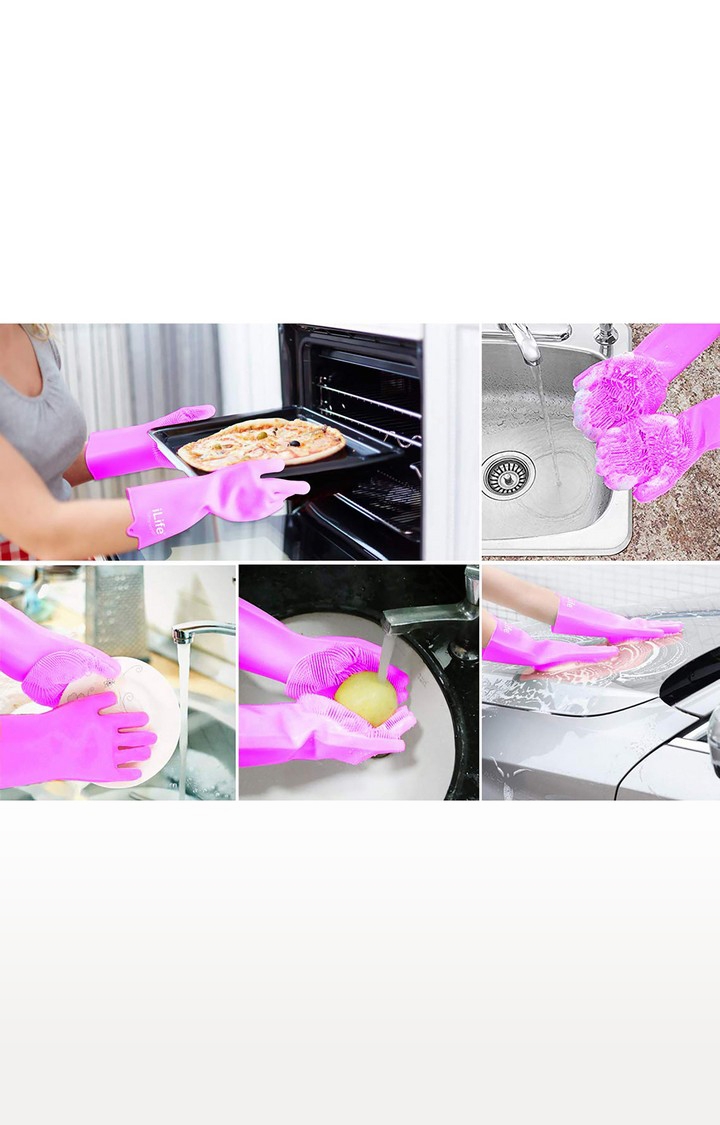 iLife | iLife Scrub Glove Thick Multi-Use Latex Free Silicon Scrubber Gloves 1 Pair (Pink) 4