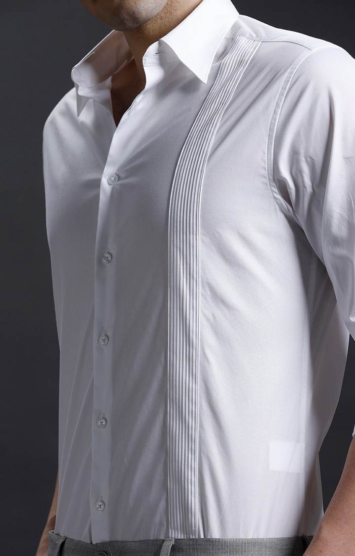 Men's White Cotton Solid Casual Shirt