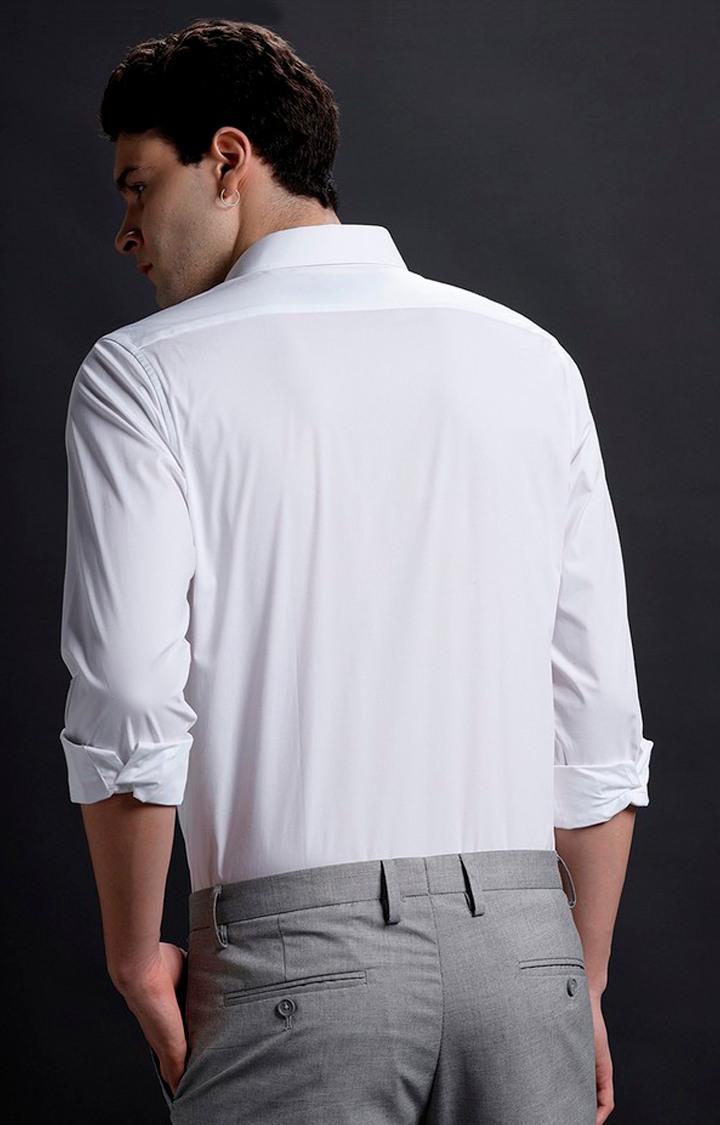 Men's White Cotton Solid Casual Shirt