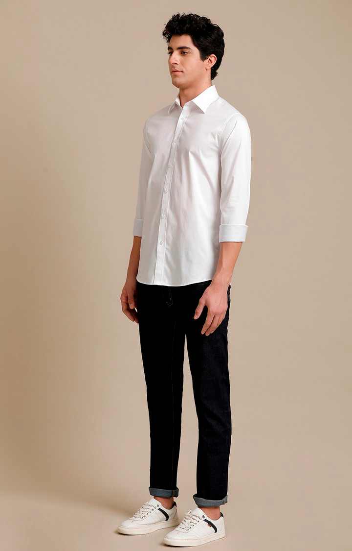 Men's White Cotton Solid Casual Shirt