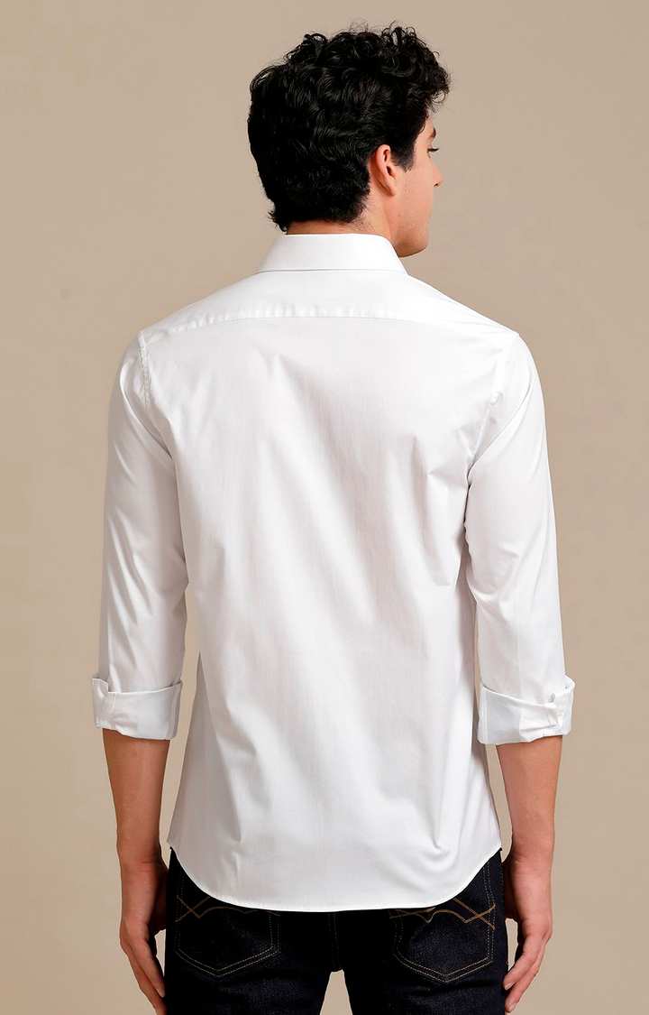 Men's White Cotton Solid Casual Shirt