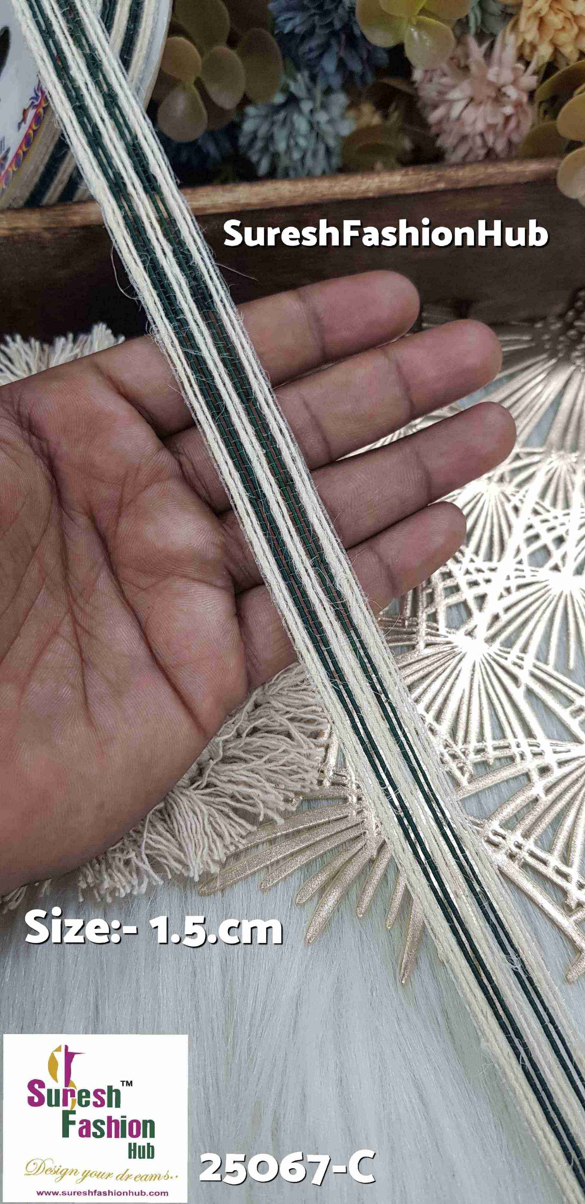 Bottle Green & White Stipes Thin Trim