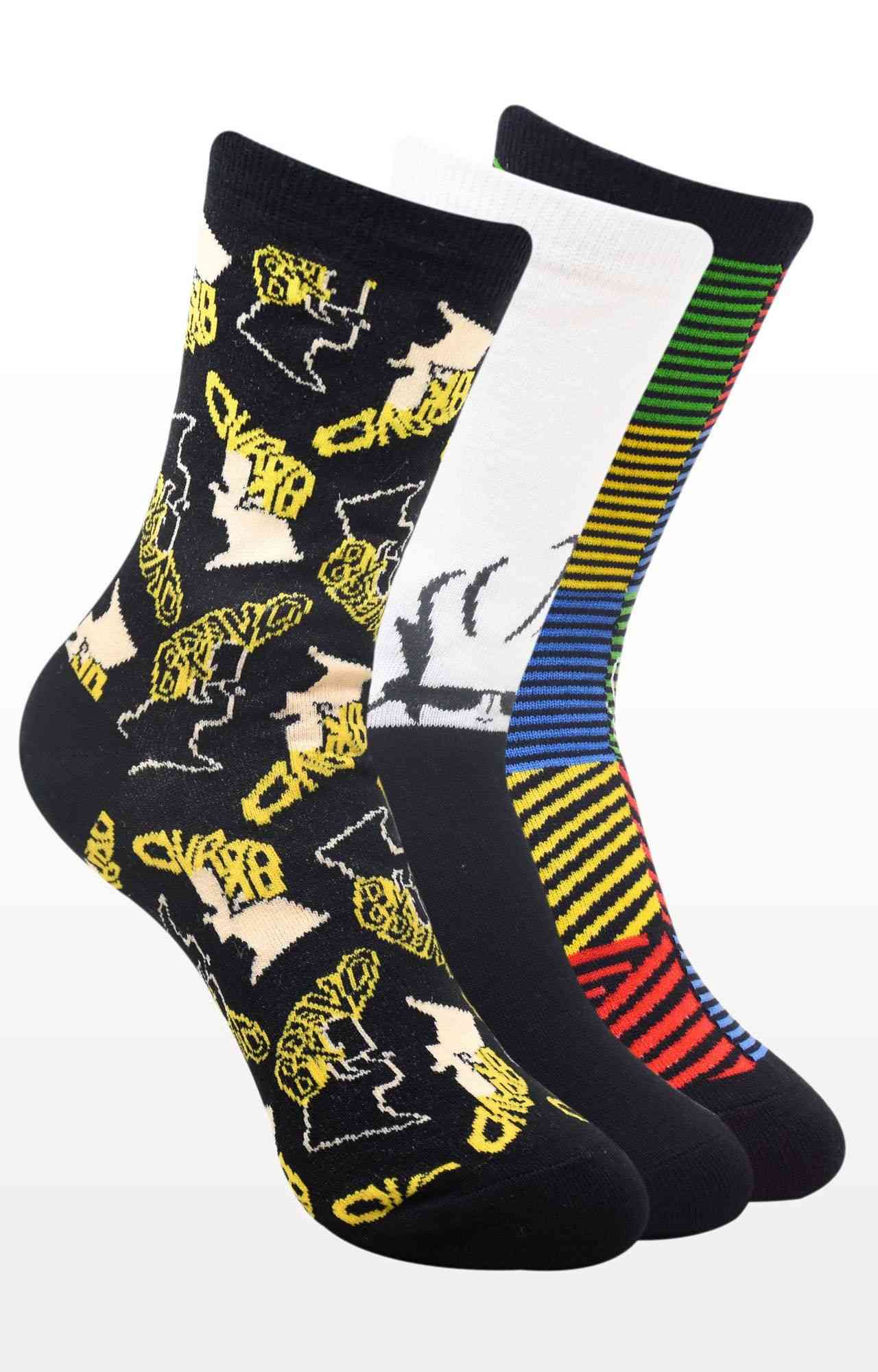 Black Printed Socks (Pack of 3)