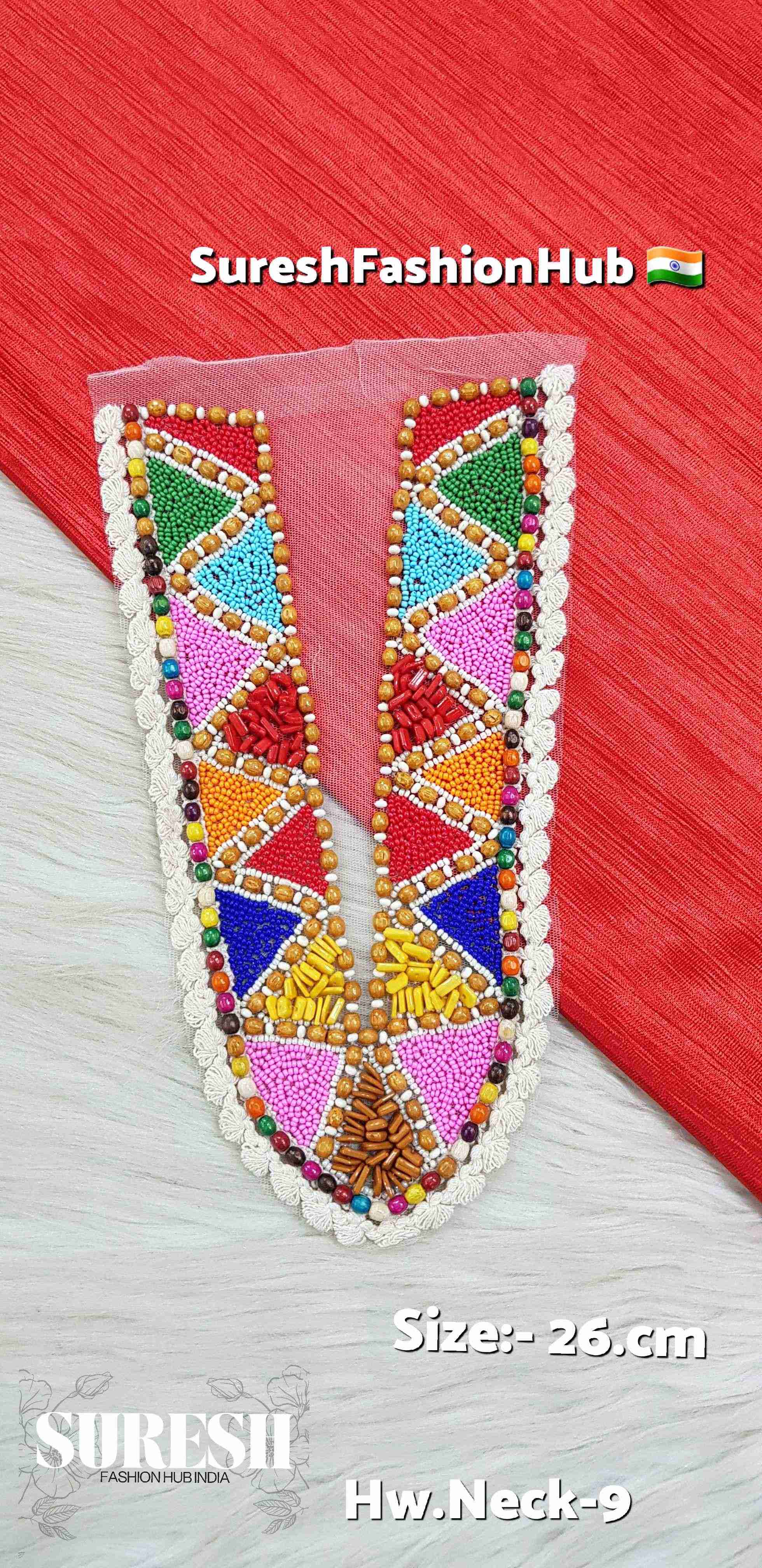 Boho Bloom Multicolor Handcrafted Neck Patch – Wooden & Colorful Beads on Net