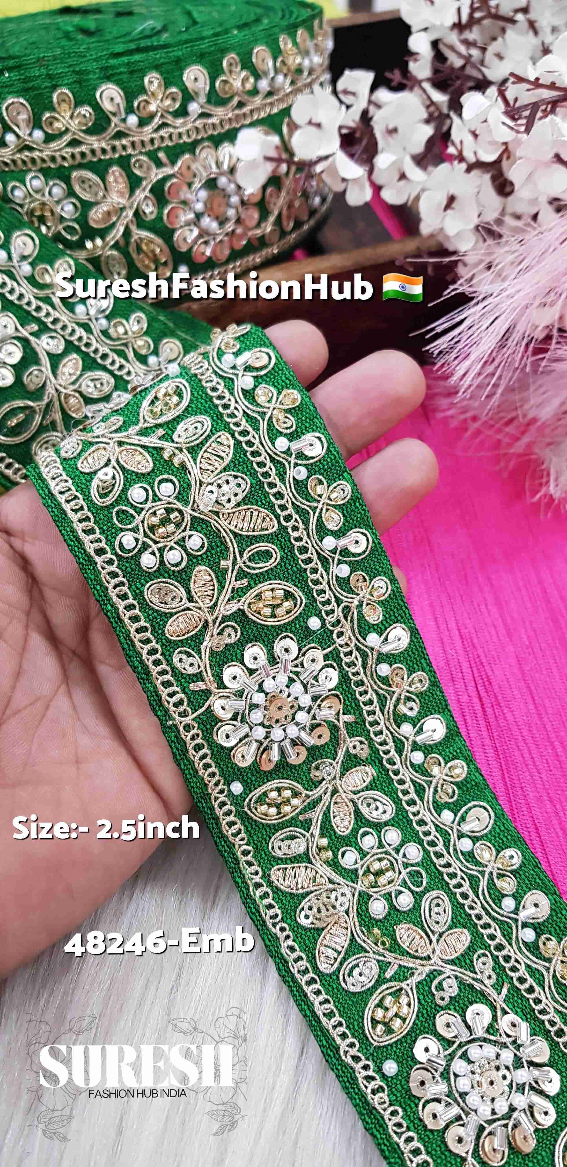 Green Floral Kaddhana Embroidery Lace