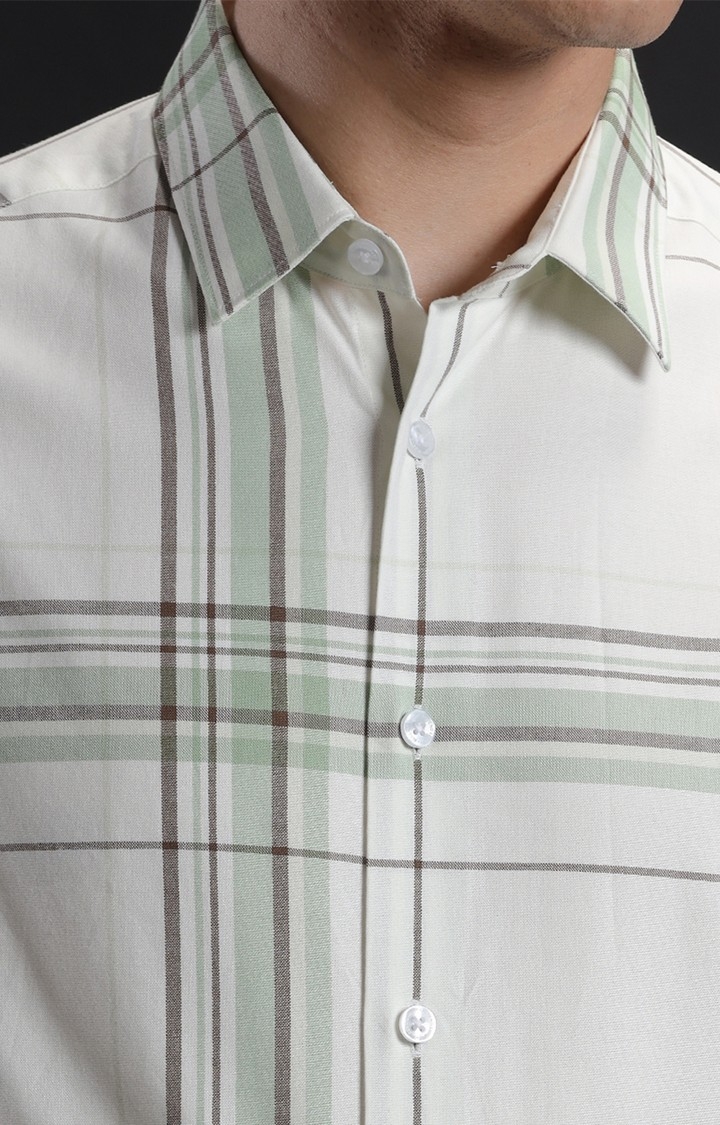Men's White Cotton Striped Formal Shirt
