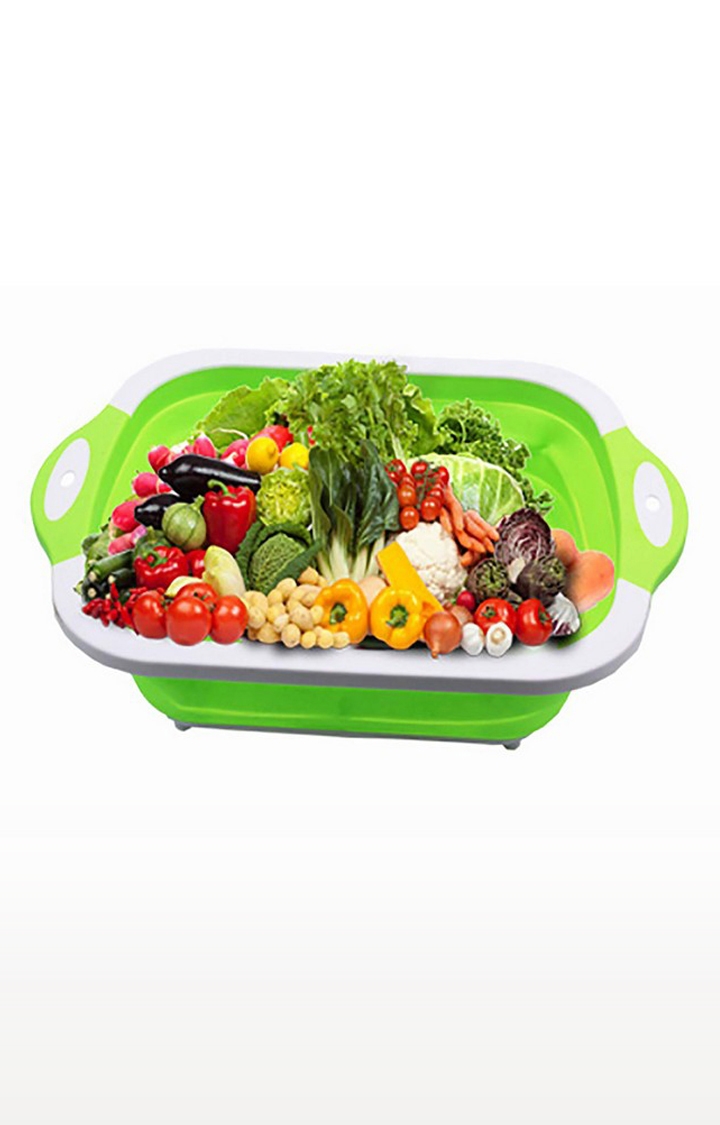 iLife | iLife Collapsible Cutting Board with Colander, 4-in-1 Multi-F Foldable Kitchen Plastic Silicone Dish (Green) 4