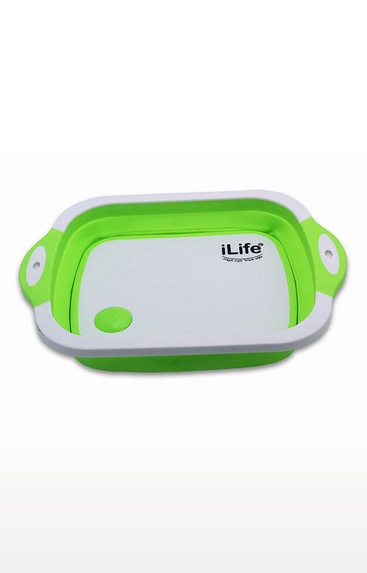 iLife | iLife Collapsible Cutting Board with Colander, 4-in-1 Multi-F Foldable Kitchen Plastic Silicone Dish (Green) 1